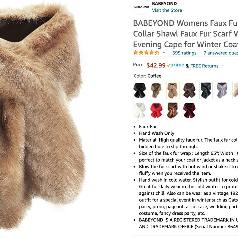 Womens faux fur collar shawl